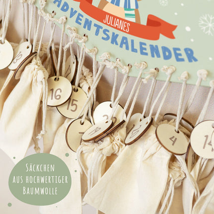 SEO. Personalisierter Adventskalender aus Holz mit Druckmotiv & Namen - Wintertiere - Reh Linkreich