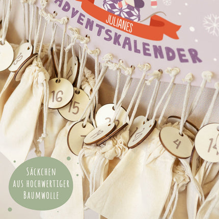 SEO. Personalisierter Adventskalender aus Holz mit Druckmotiv & Namen - Wintertiere - Maus Linkreich