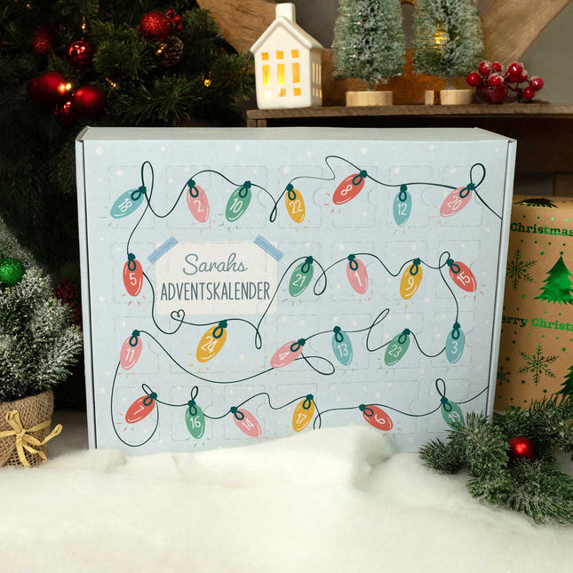 SEO. Personalisierter DIY Adventskalender mit Lichterkette Design zum selbst Befüllen - Linkreich