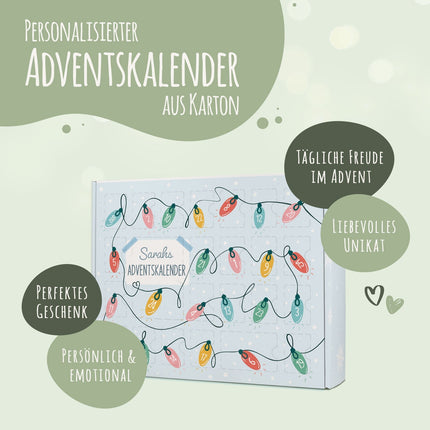 SEO. Personalisierter DIY Adventskalender mit Lichterkette Design zum selbst Befüllen - Linkreich