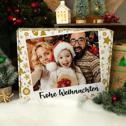 SEO. Personalisierter DIY Adventskalender mit Retro Foto Design zum selbst Befüllen - Gold Linkreich
