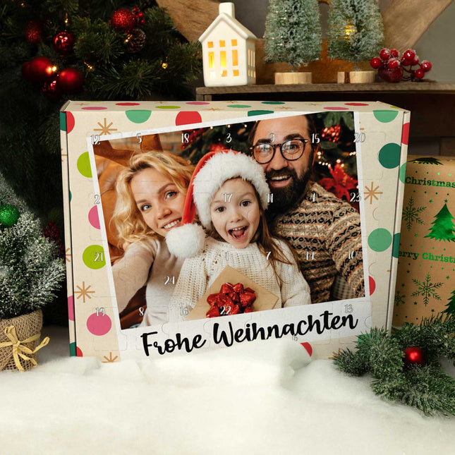 SEO. Personalisierter DIY Adventskalender mit Retro Foto Design zum selbst Befüllen - Bunt Linkreich