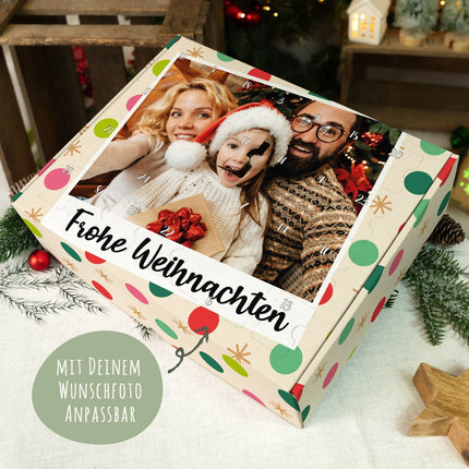 SEO. Personalisierter DIY Adventskalender mit Retro Foto Design zum selbst Befüllen - Bunt Linkreich