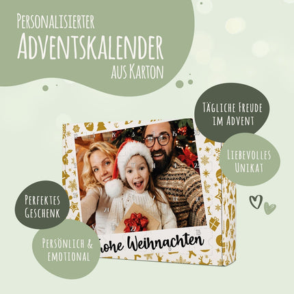 SEO. Personalisierter DIY Adventskalender mit Retro Foto Design zum selbst Befüllen - Gold Linkreich