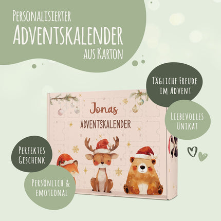 SEO. Personalisierter DIY Adventskalender mit Wintertrio Design zum selbst Befüllen - Linkreich