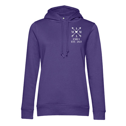 SEO. Personalisierter Hoodie für Frauen - MAMA EST. Kreuzpfeile - Lila Linkreich