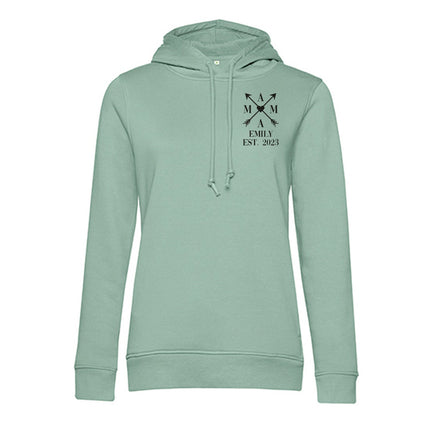 SEO. Personalisierter Hoodie für Frauen - MAMA EST. Kreuzpfeile - Mint Linkreich