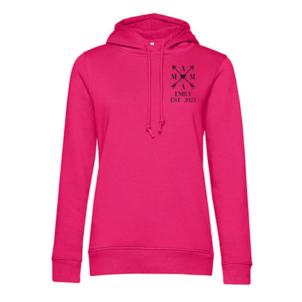 SEO. Personalisierter Hoodie für Frauen - MAMA EST. Kreuzpfeile - Pink Linkreich