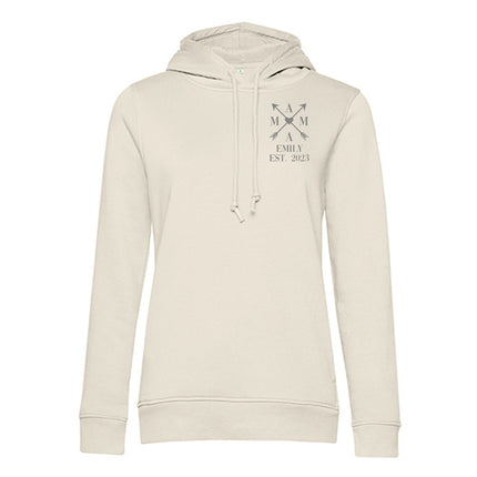SEO. Personalisierter Hoodie für Frauen - MAMA EST. Kreuzpfeile - Beige Linkreich
