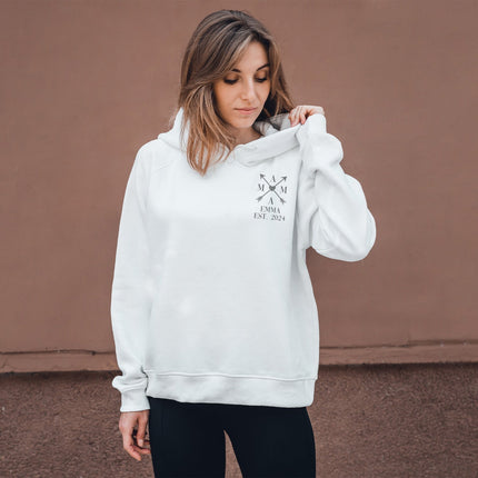 SEO. Personalisierter Hoodie für Frauen - MAMA EST. Kreuzpfeile - Pink Linkreich