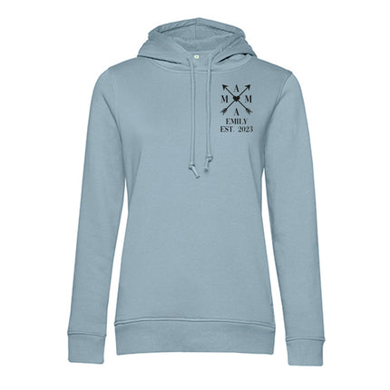 SEO. Personalisierter Hoodie für Frauen - MAMA EST. Kreuzpfeile - Hellblau Linkreich