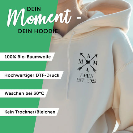 SEO. Personalisierter Hoodie für Frauen - MAMA EST. Kreuzpfeile - Pink Linkreich