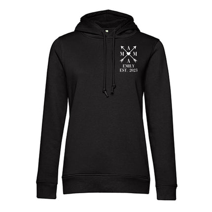 SEO. Personalisierter Hoodie für Frauen - MAMA EST. Kreuzpfeile - Schwarz Linkreich