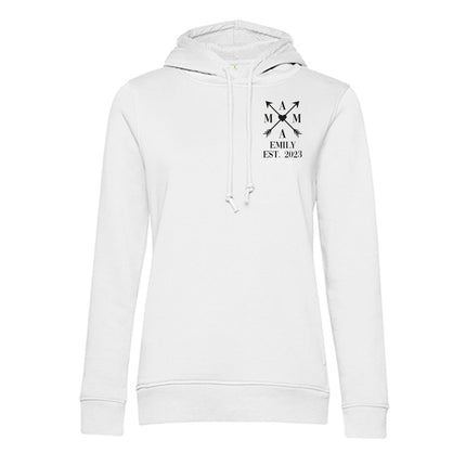 SEO. Personalisierter Hoodie für Frauen - MAMA EST. Kreuzpfeile - Weiß Linkreich