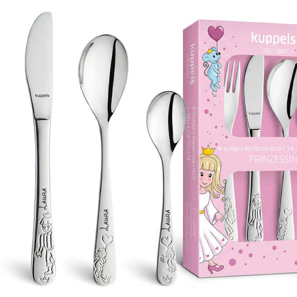SEO. Personalisiertes Kinderbesteck - 4 - teiliges Besteckset mit Name für Kinder - Prinzessin Linkreich