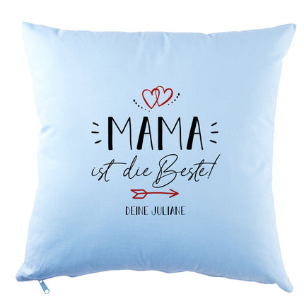 SEO. Personalisiertes Kissen mit Motiv - Mama ist die Beste - Hellblau Linkreich