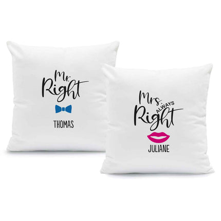 SEO. Personalisiertes Kissen mit Motiv - Mr. und Mrs. Right - Weiß Linkreich
