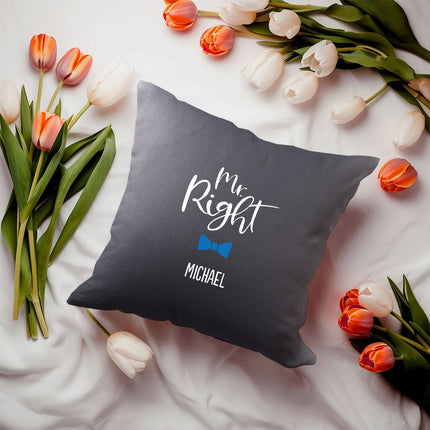 SEO. Personalisiertes Kissen mit Motiv - Mr. und Mrs. Right - Weiß Linkreich