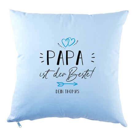 SEO. Personalisiertes Kissen mit Motiv - Papa ist der Beste - Hellblau Linkreich