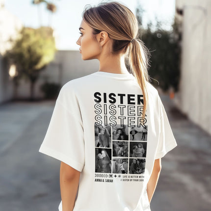 SEO. Personalisiertes Oversized T-Shirt - Sister - Weiss Linkreich