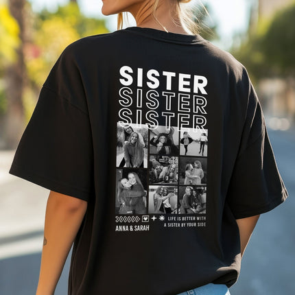 SEO. Personalisiertes Oversized T-Shirt - Sister - Weiss Linkreich