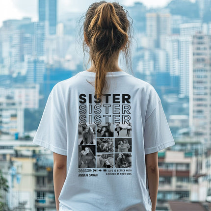 SEO. Personalisiertes Oversized T-Shirt - Sister - Weiss Linkreich