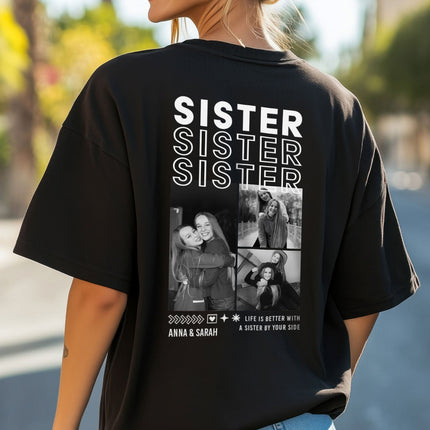 SEO. Personalisiertes Oversized T-Shirt - Sister - Weiss Linkreich