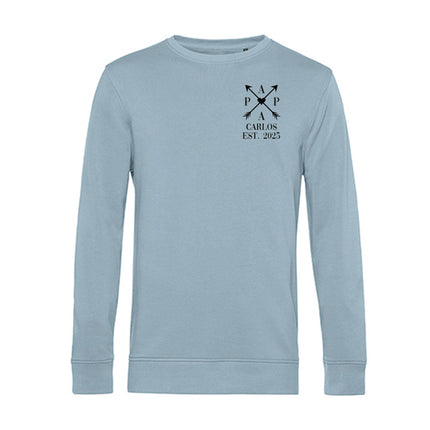 SEO. Personalisiertes Sweatshirt für Herren - PAPA EST. Kreuzpfeile - Hellblau Linkreich