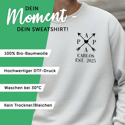 SEO. Personalisiertes Sweatshirt für Herren - PAPA EST. Kreuzpfeile - Hellblau Linkreich