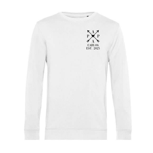 SEO. Personalisiertes Sweatshirt für Herren - PAPA EST. Kreuzpfeile - Weiß Linkreich