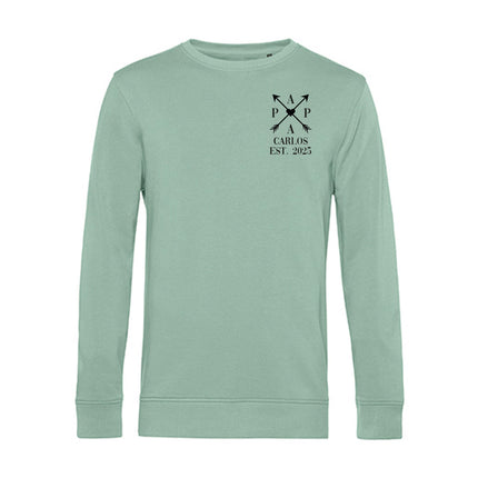 SEO. Personalisiertes Sweatshirt für Herren - PAPA EST. Kreuzpfeile - Mint Linkreich