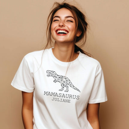 SEO. Personalisiertes T-Shirt für Damen - MAMASAURUS - Weiss Linkreich