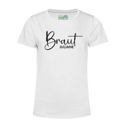 SEO. Personalisiertes T-Shirt für Damen - TEAM Braut - Weiss Linkreich