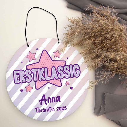SEO. Personalisiertes Türschild - Geschenk zur Einschulung - Für Jungen und Mädchen - Erstklassig - Blau Linkreich