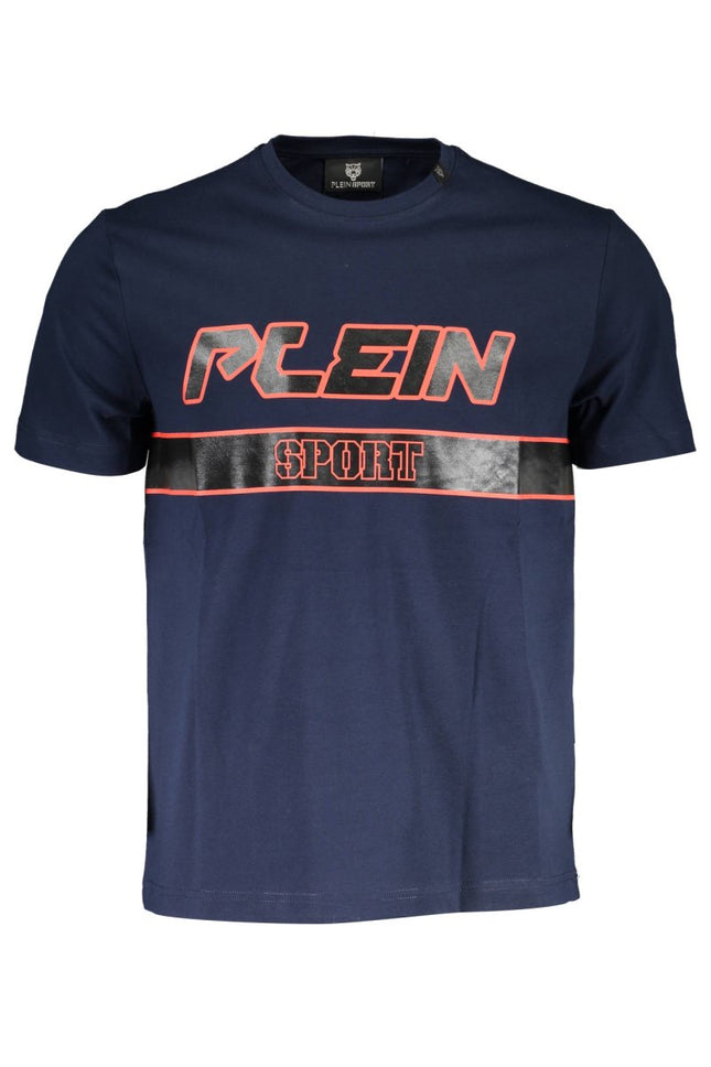 SEO. PLEIN SPORT Kurzarm - T-Shirt Herren Blau – Logo - Druck, 100% Baumwolle - Blau Linkreich