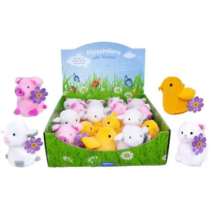 Trötsch Plüsch-Bauernhoftiere mit Ton – 16er Display | Mini Plüschtiere 8 cm