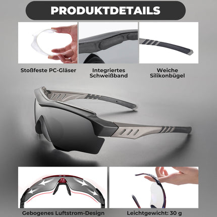 Polarisierte Fahrradbrille mit wechselbaren Gläsern UV - Schutz Unisex (Fahrradbrille) kaufen bei Linkreich – Jetzt entdecken!