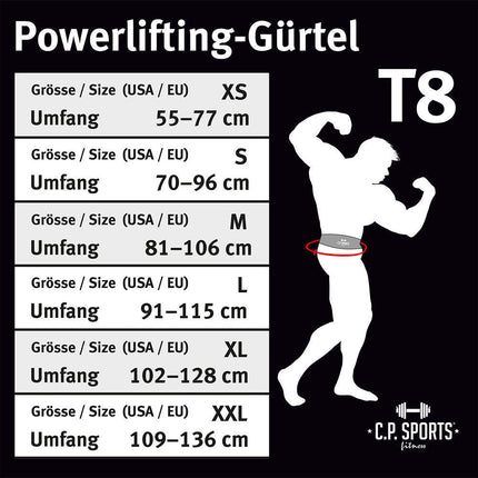 SEO. Powerlifting Gürtel Gewichthebegürtel - Leder - Schwarz - T - 8 C.P. sports - XS Linkreich