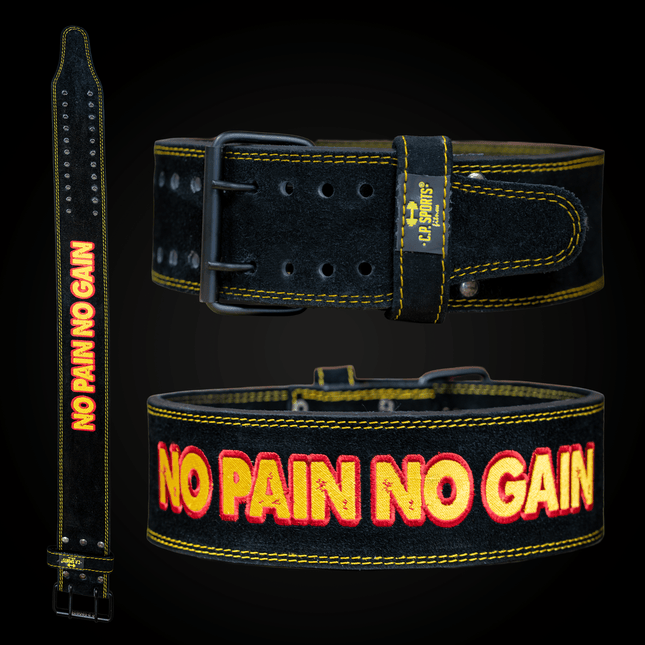 SEO. Powerlifting Gürtel / Gewichthebegürtel - No Pain no Gain - C.P. Sports - T8 - Schwarz Linkreich