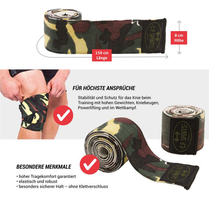 SEO. Profi Kniebandagen - Camouflage Grün - Länge 150cm C.P. Sports - T23 - Linkreich