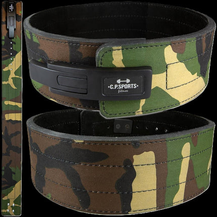 SEO. Profi Powerlifting - Gürtel mit Powerschnalle - Camouflage Grün - C.P. Sports T9 - XS Linkreich