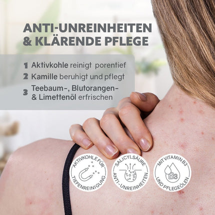 SEO. Puremetics | 3in1 Dusch - Fluff „Anti - Unreinheiten“ – Aktivkohle, Niacinamid & Salicylsäure (250 g) - Linkreich