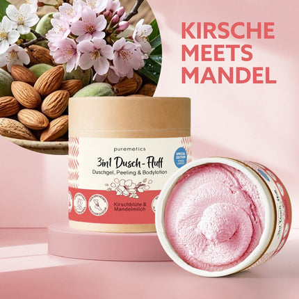 SEO. Puremetics | 3in1 Dusch - Fluff „Kirschblüte & Mandelmilch“ – Duschgel, Peeling & Pflege (250 g) - Linkreich