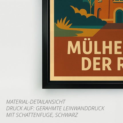 SEO. Retro Poster Camera Obscura Mülheim – 70er Style - Gerahmte Leinwand mit Schattenfuge (3 cm) Linkreich