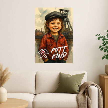 SEO. Retro Poster Ruhrpott - Kind (Mädchen) – 70er Style - Poster (230 g/m²) Linkreich