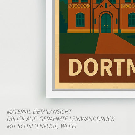 SEO. Retro Poster Zeche Zollern Dortmund – 70er Style - Gerahmte Leinwand mit Schattenfuge (3 cm) Linkreich