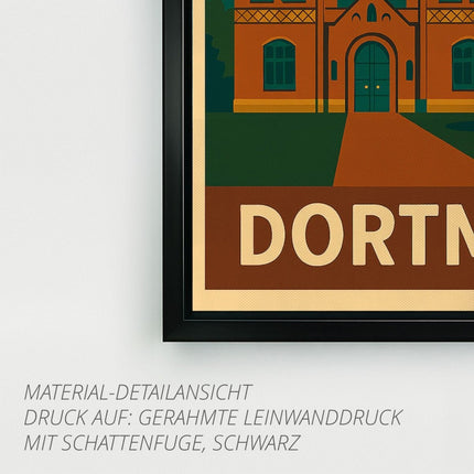SEO. Retro Poster Zeche Zollern Dortmund – 70er Style - Gerahmte Leinwand mit Schattenfuge (3 cm) Linkreich