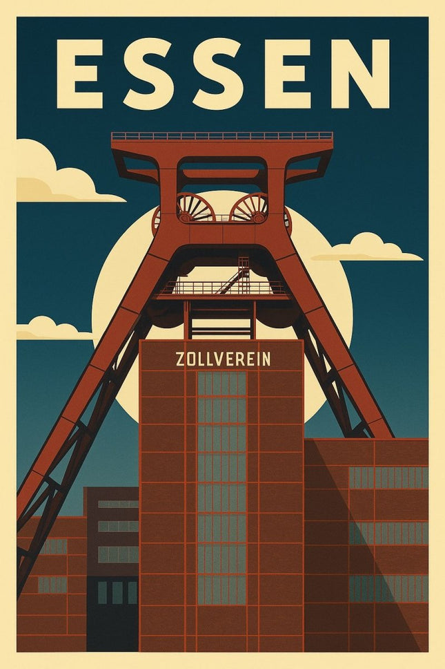SEO. Retro Poster Zeche Zollverein Essen – 70er Style - Poster (230 g/m²) Linkreich