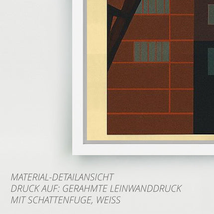SEO. Retro Poster Zeche Zollverein Essen – 70er Style - Gerahmte Leinwand mit Schattenfuge (3 cm) Linkreich