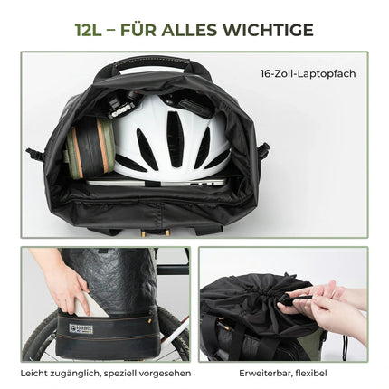 ROAD TO SKY Nachhaltige Fahrrad - Gepäckträgertasche aus recycelten Reifen 12L (Fahrradtaschen) kaufen bei Linkreich – Jetzt entdecken!